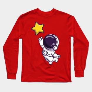 Astronaut Floating And Holding Star Cartoon Long Sleeve T-Shirt